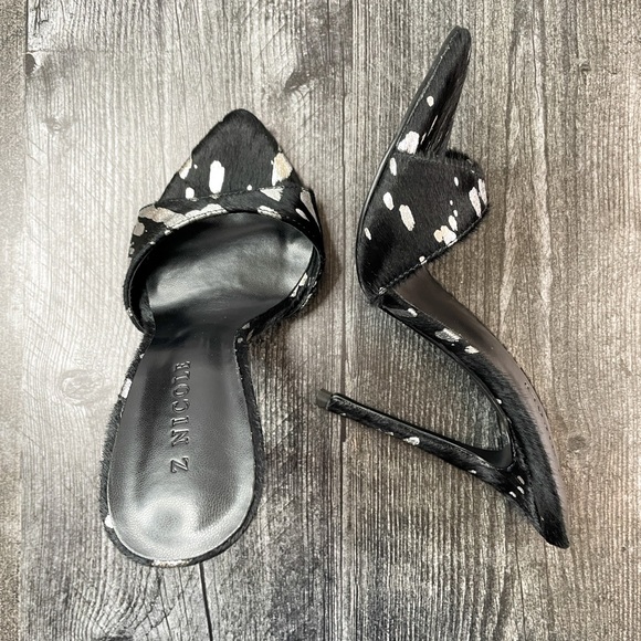 Shoes Calf Hair Black Metallic Silver Mule Shoes Poshmark